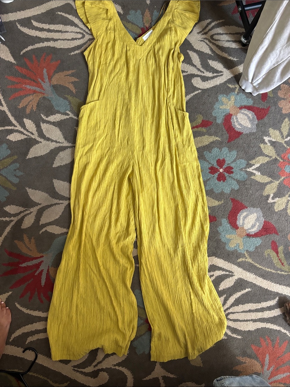 Treasure & Bond Mustard Yellow Wide-Leg Jumpsuit with Flutter Sleeves